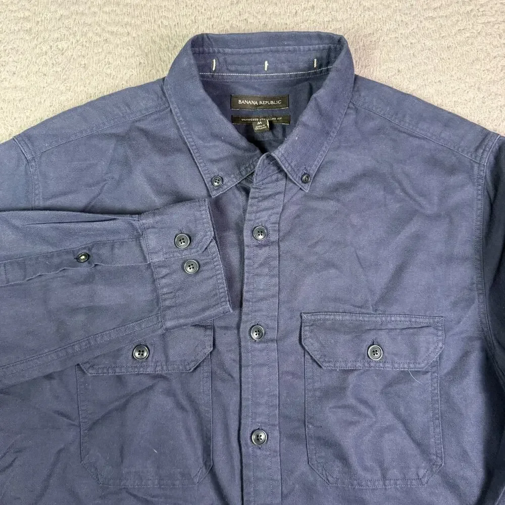 Banana Republic Shirt Mens M Blue Long Sleeve Linen Blend Button Up Summer